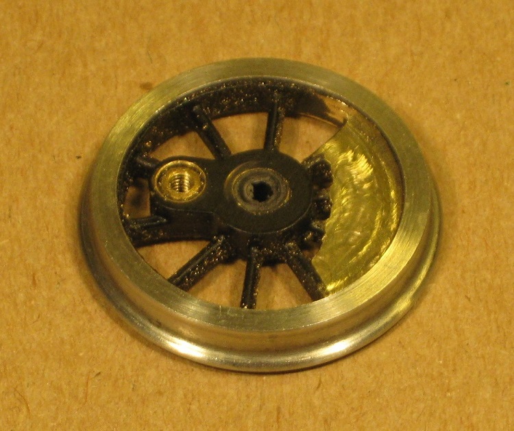 Spokes milled for the balance weight 7mm 0 gauge locomotive