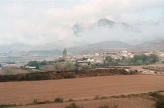 Misty village on the Aragon Trail, Spain