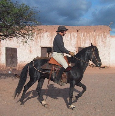 David riding Paso  Fino stallion in Amblayo, Argentina